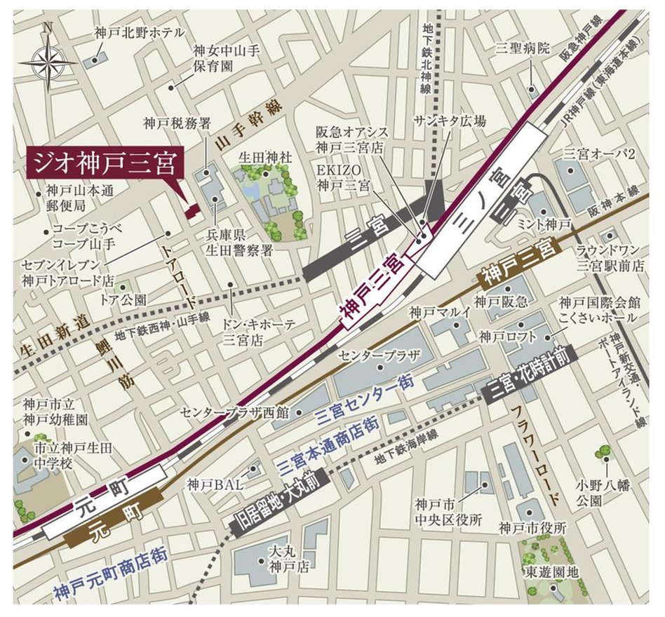 ジオ神戸三宮の現地案内図