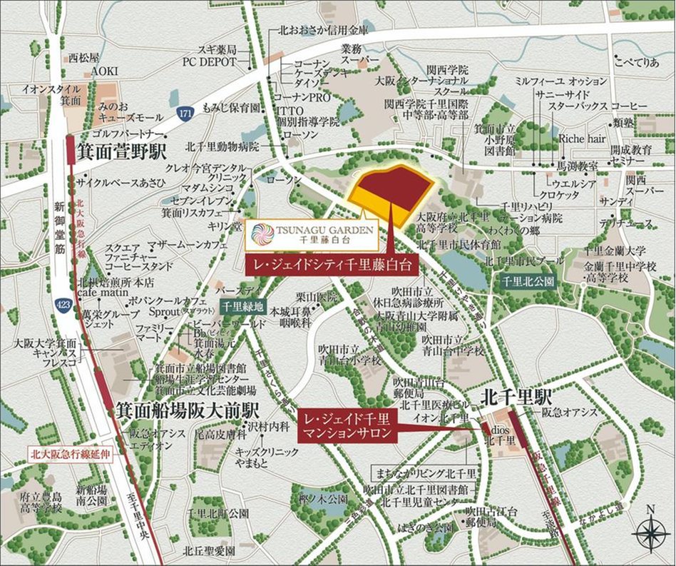 レ・ジェイドシティ千里藤白台の現地案内図