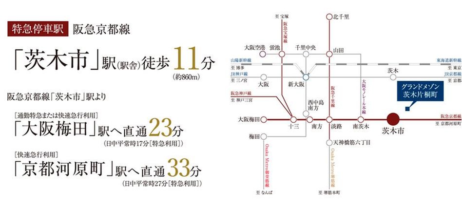 グランドメゾン茨木片桐町の交通アクセス図