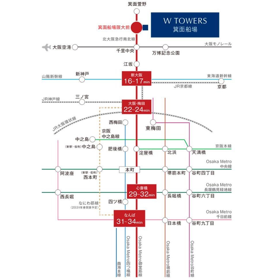 W TOWERS 箕面船場(CLASSY TOWER 箕面船場／Brillia(ブリリア) Tower 箕面船場 SKY & GARDEN)の交通アクセス図