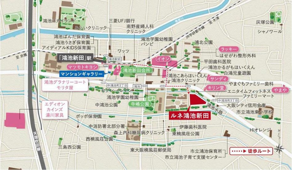 ルネ鴻池新田の現地案内図