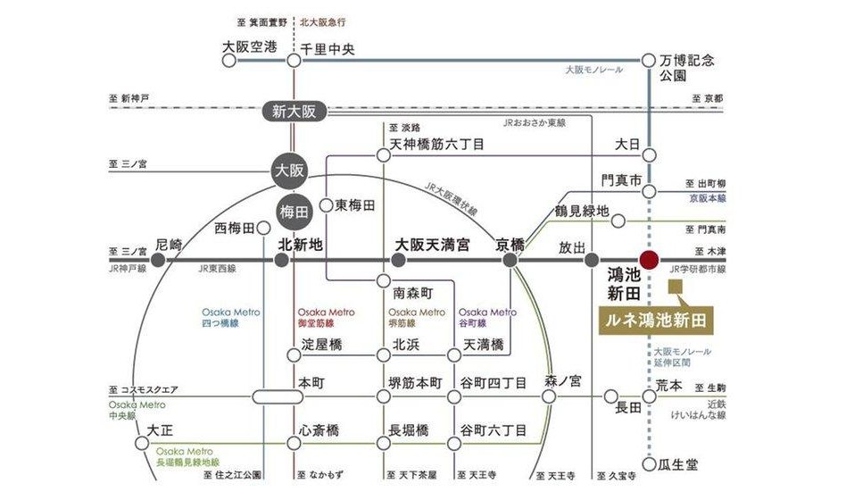 ルネ鴻池新田の交通アクセス図