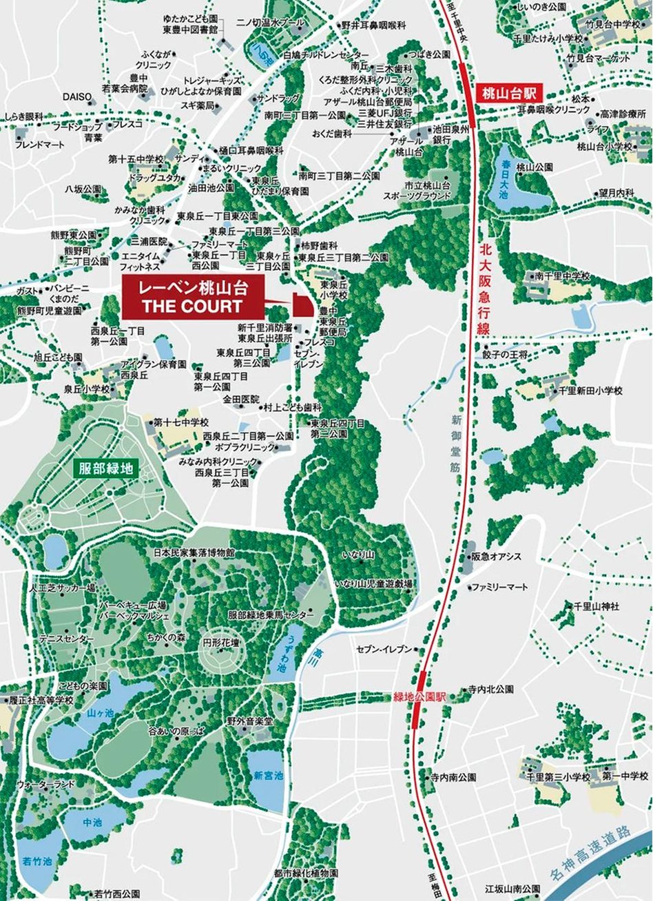 レーベン桃山台 THE COURTの現地案内図