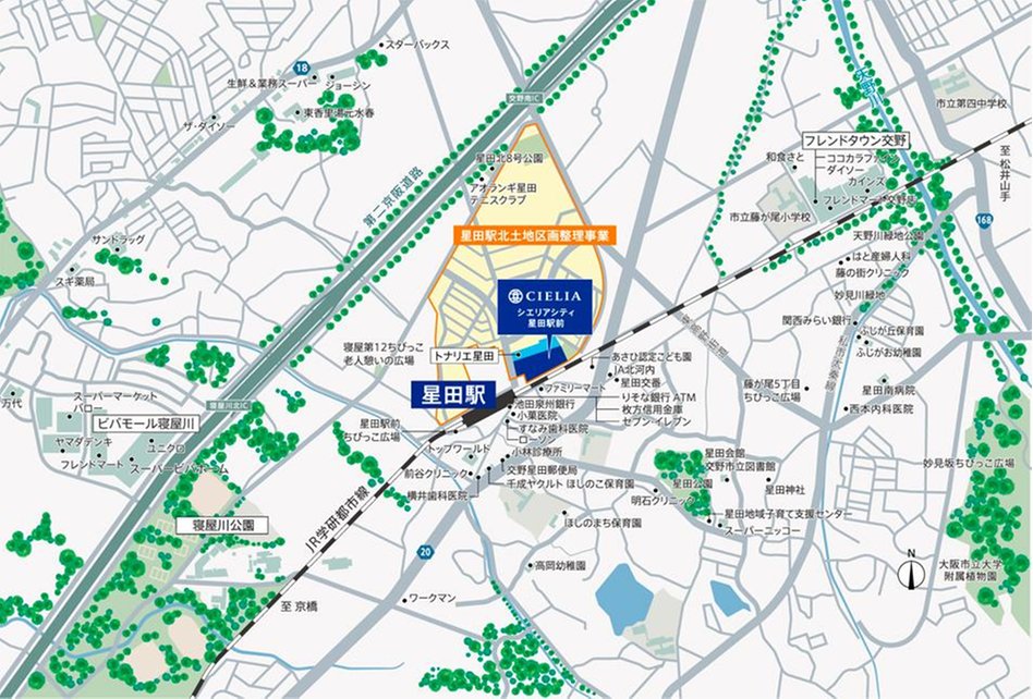 シエリアシティ星田駅前の現地案内図
