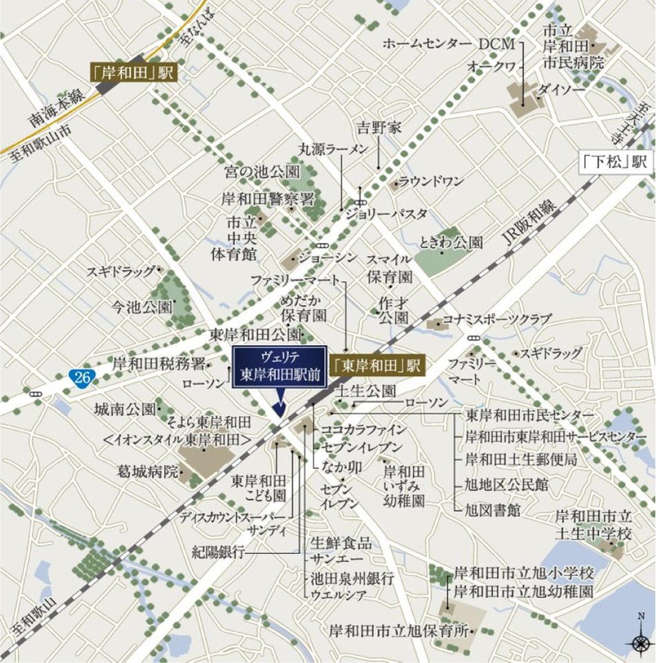 ヴェリテ東岸和田駅前の現地案内図