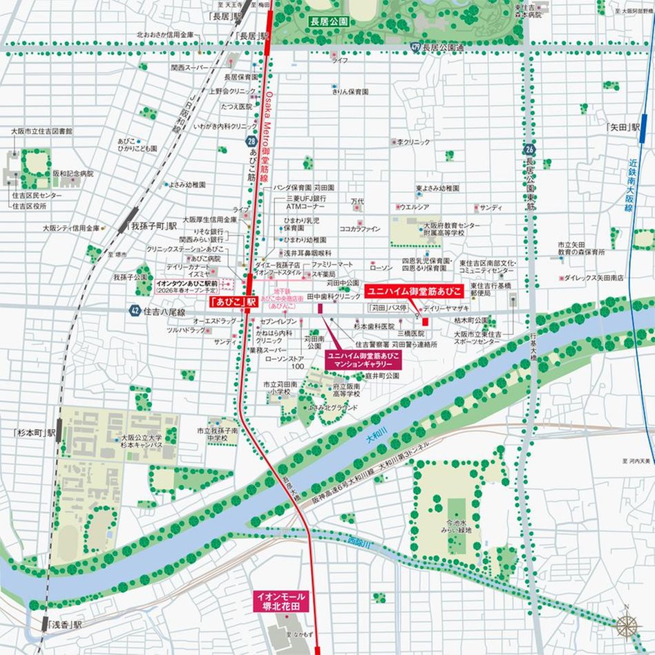 ユニハイム御堂筋あびこの現地案内図