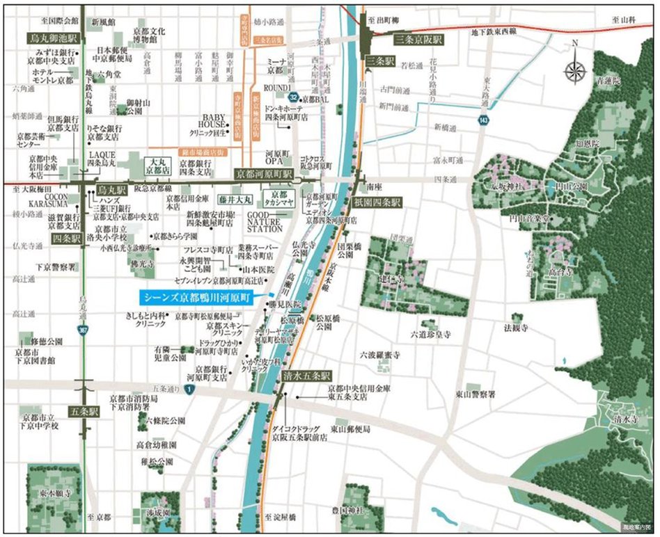 シーンズ京都鴨川河原町の現地案内図