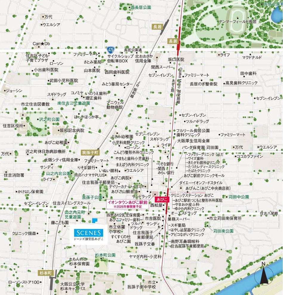 シーンズ御堂筋あびこの現地案内図