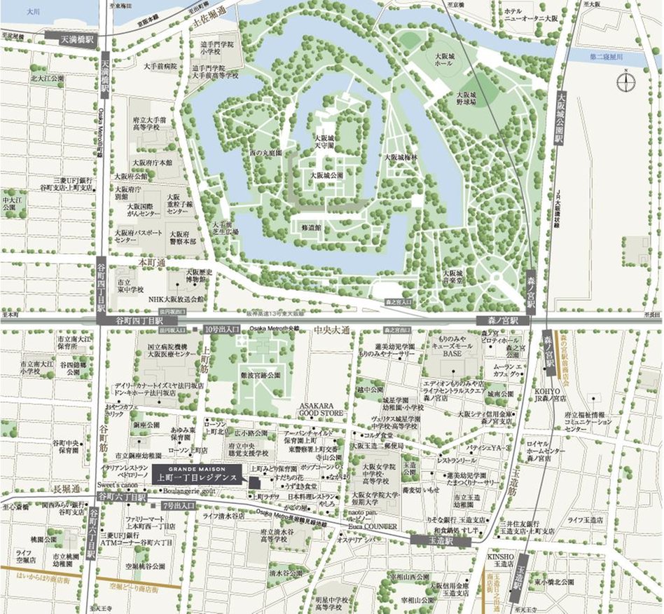 グランドメゾン上町一丁目レジデンスの現地案内図