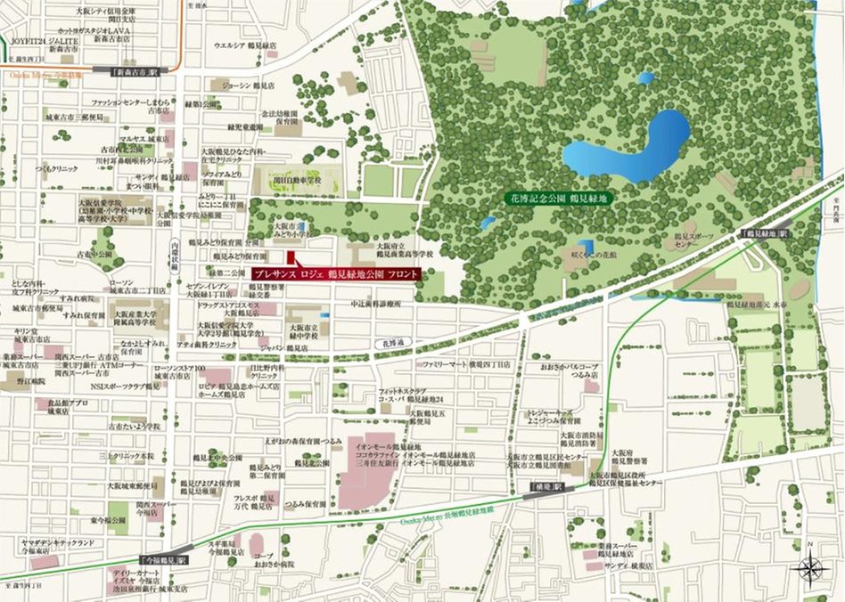 プレサンス ロジェ 鶴見緑地公園 フロントの現地案内図