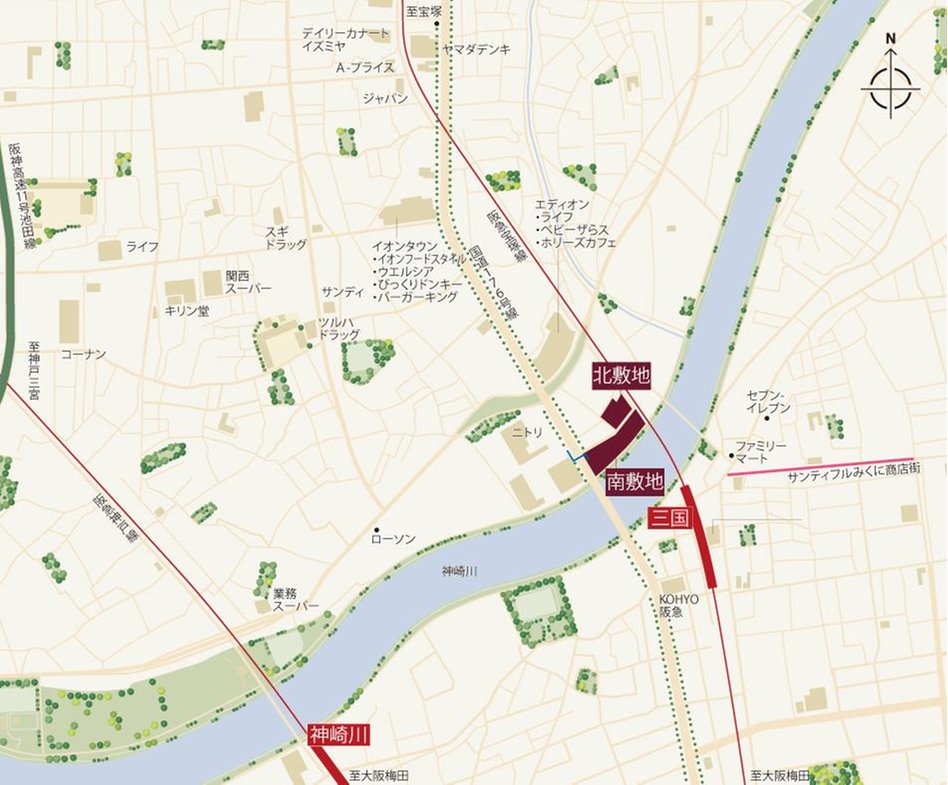 ウエリス三国シティの現地案内図