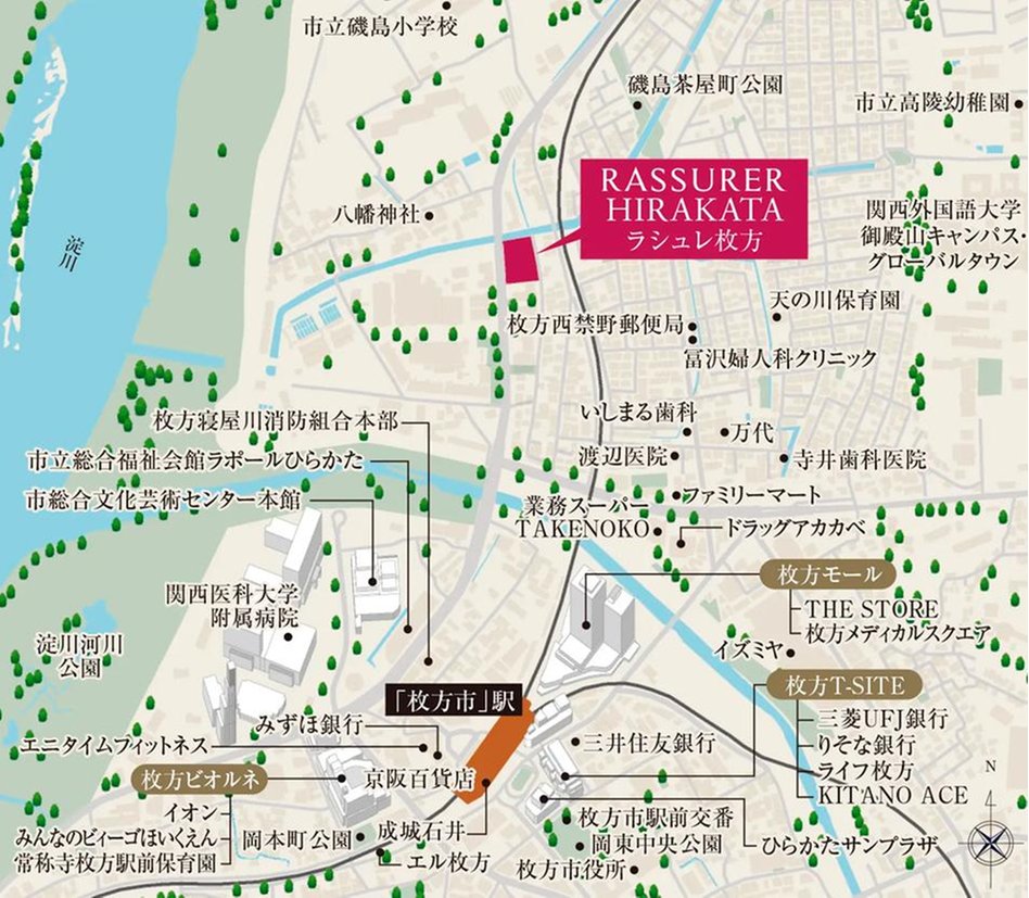 ラシュレ枚方の現地案内図