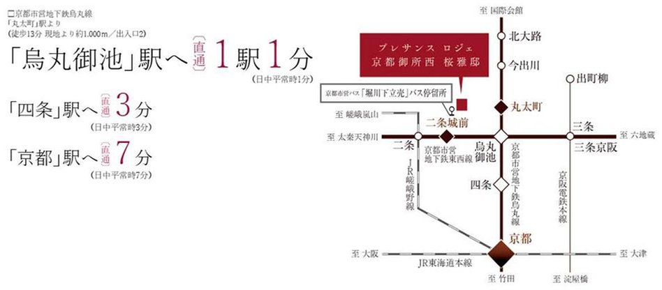 プレサンス ロジェ 京都御所西 桜雅邸の交通アクセス図