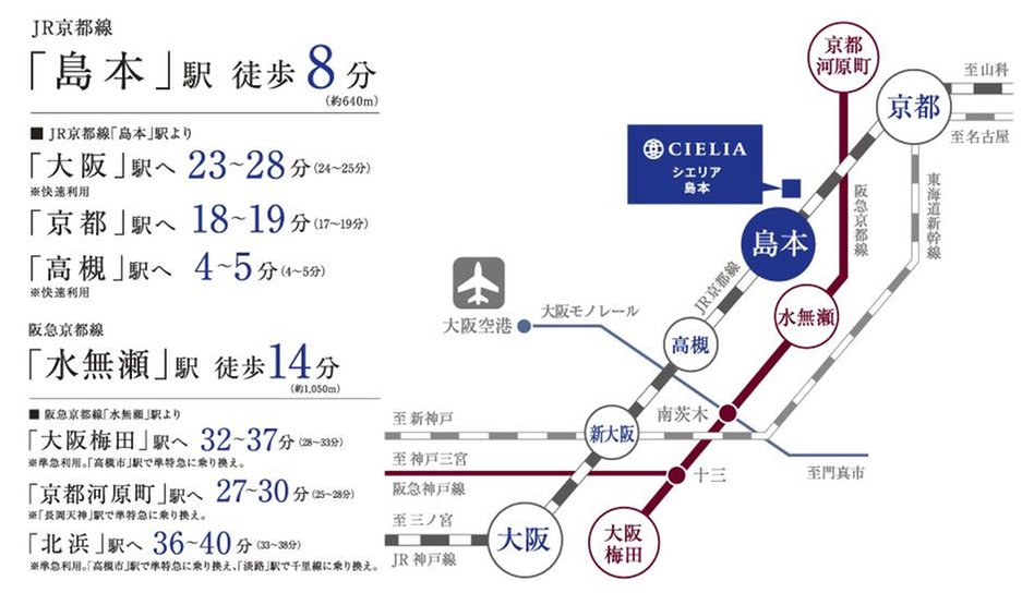 シエリア島本の交通アクセス図