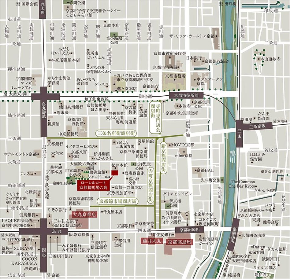 ローレルコート京都柳馬場六角の現地案内図