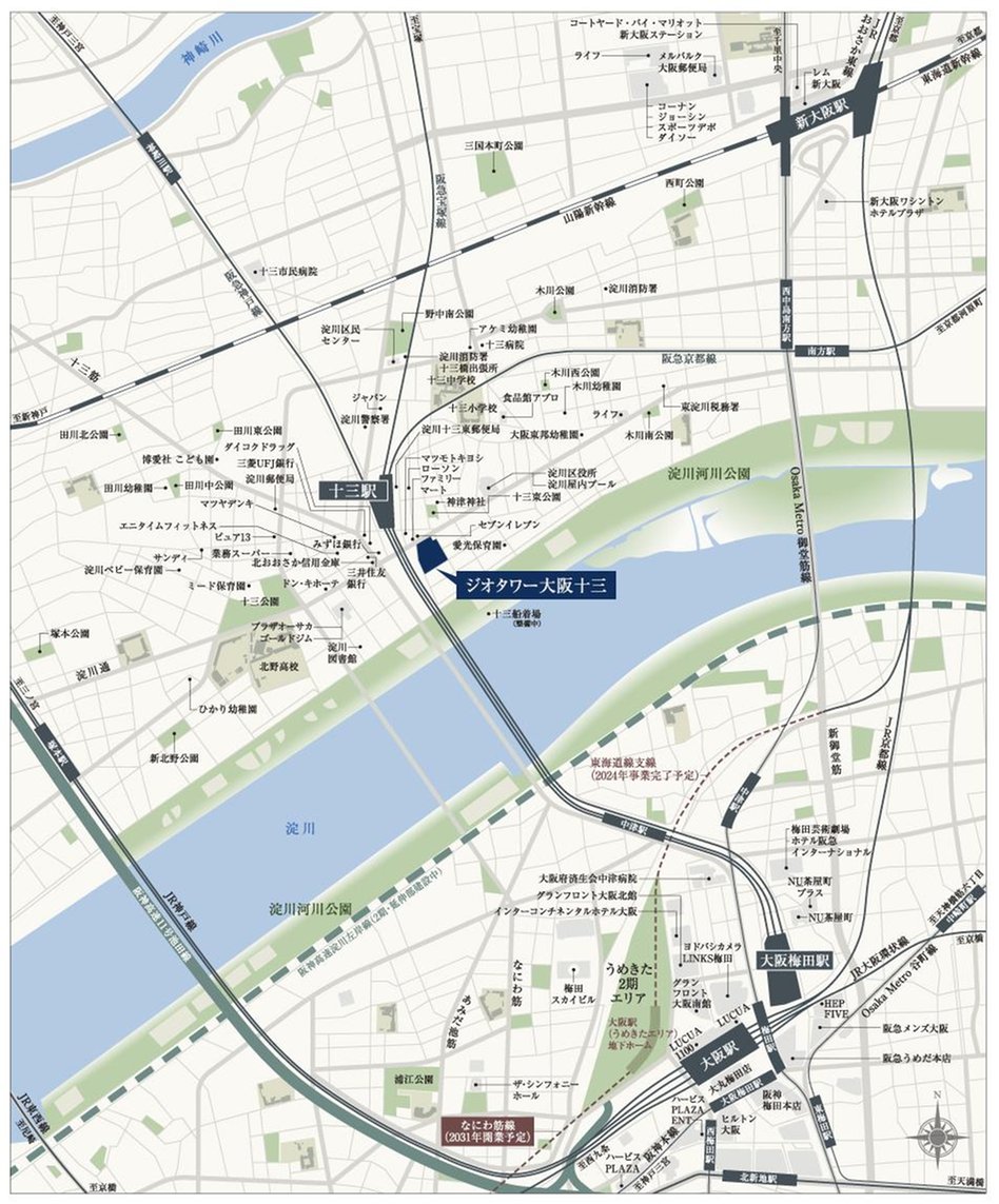 ジオタワー大阪十三の現地案内図