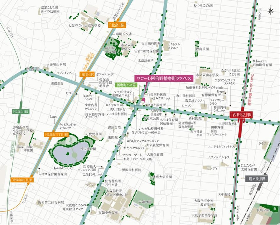 ワコーレ阿倍野播磨町ラフィリスの現地案内図