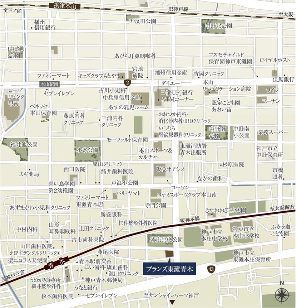 ブランズ東灘青木(東灘パークフロントプロジェクト)の現地案内図