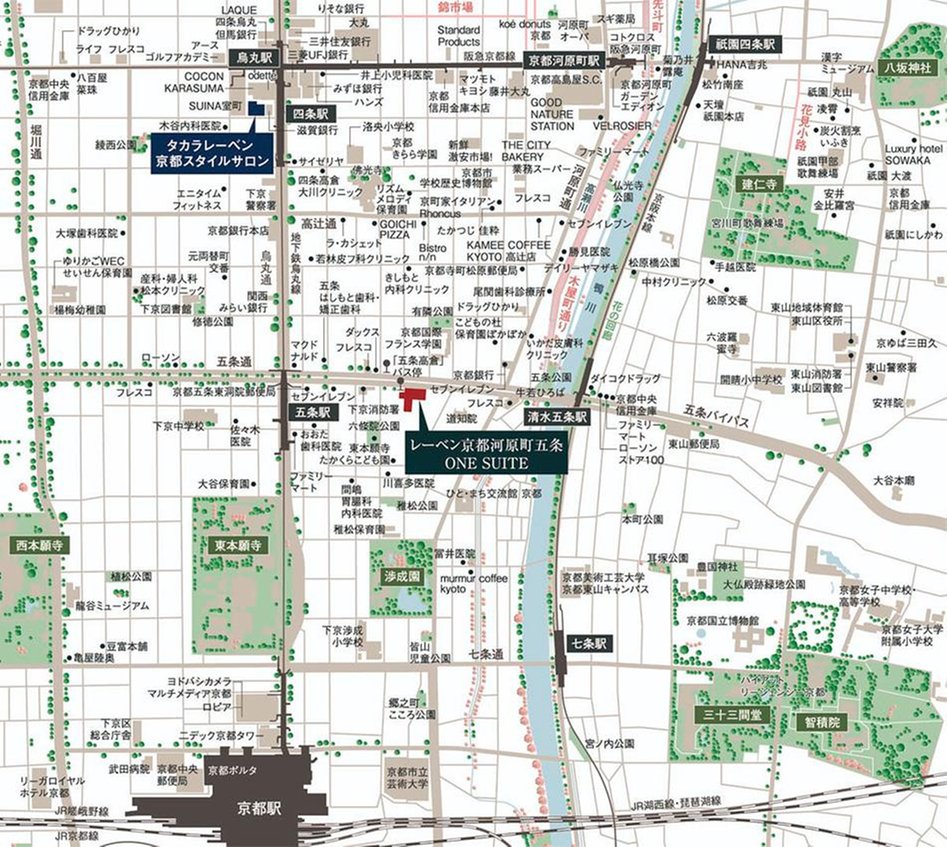 レーベン京都河原町五条 ONE SUITEの現地案内図