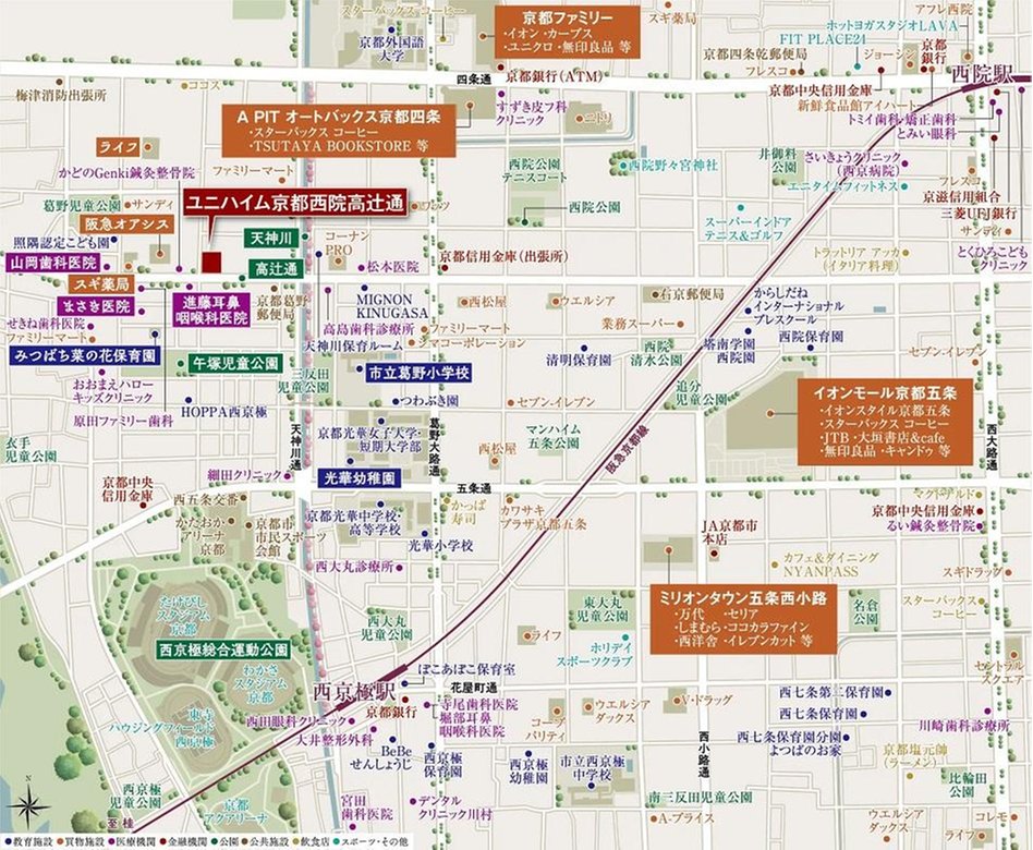 ユニハイム京都西院高辻通の現地案内図