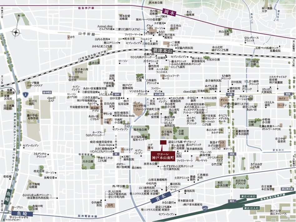 ワコーレ神戸本山南町の現地案内図