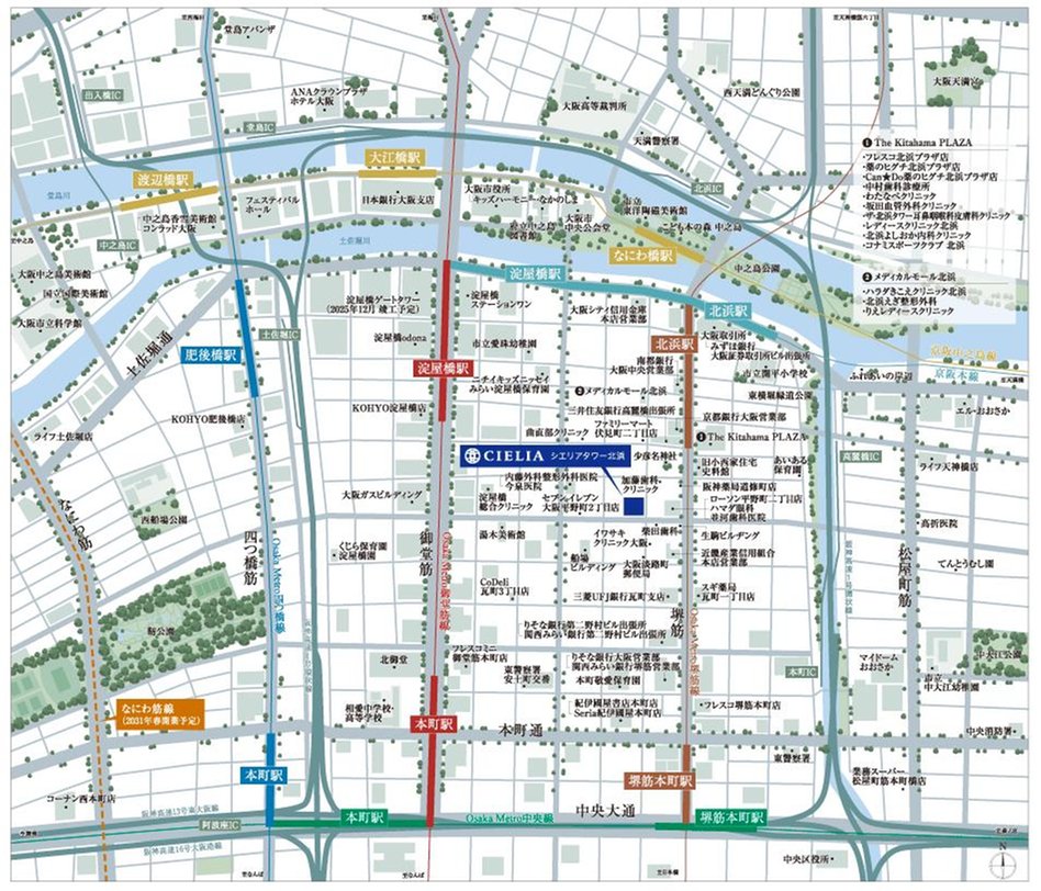 シエリアタワー北浜の現地案内図