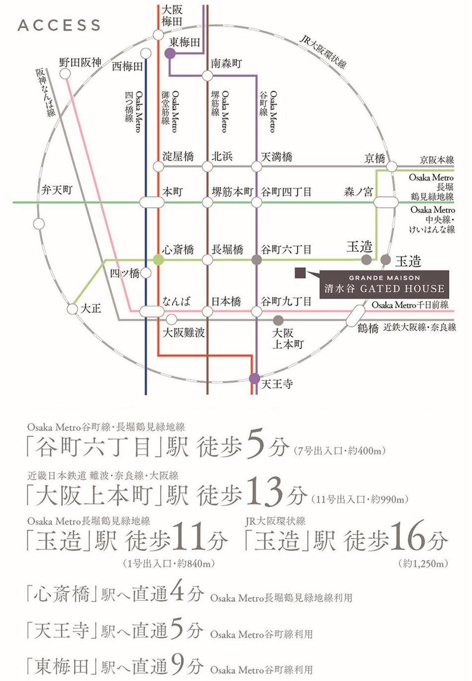 グランドメゾン清水谷 GATED HOUSEの交通アクセス図