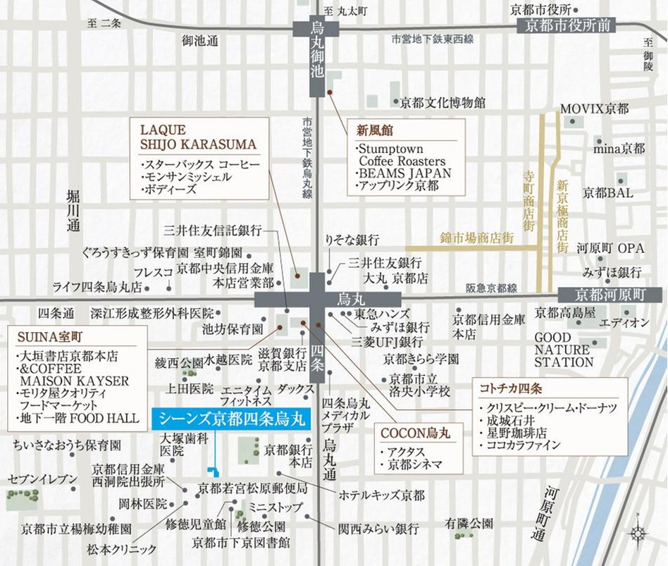 シーンズ京都四条烏丸の現地案内図
