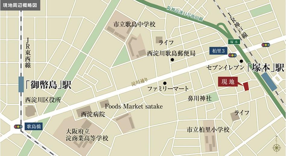 ブランニード塚本駅前の現地案内図