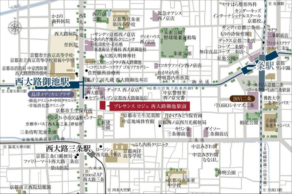 プレサンス ロジェ 西大路御池駅前の現地案内図