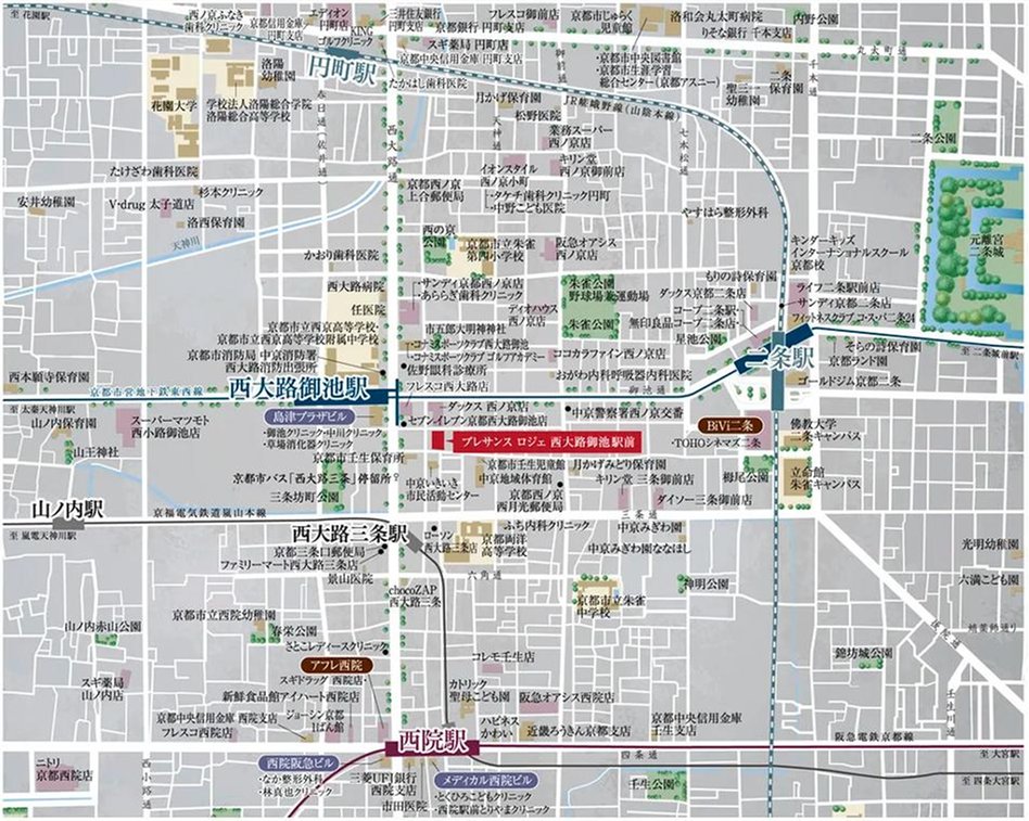 プレサンス ロジェ 西大路御池駅前の現地案内図