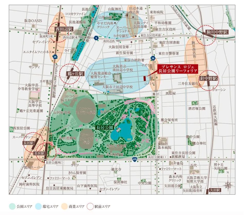 プレサンス ロジェ 長居公園リーフォリアの現地案内図