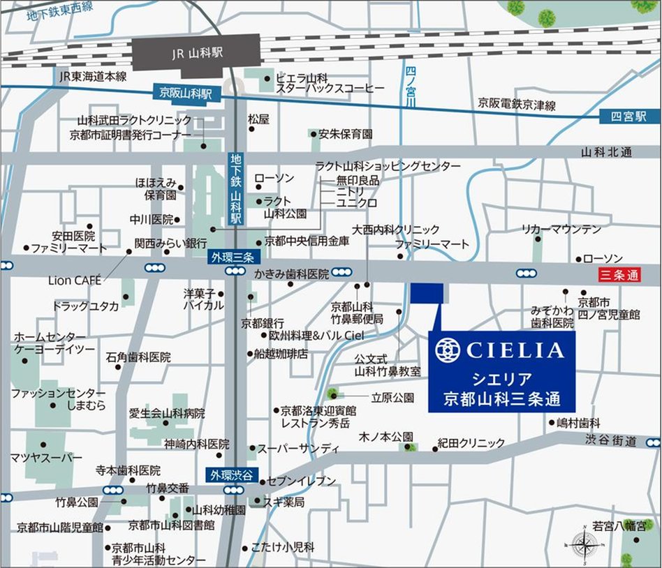 シエリア京都山科三条通の現地案内図
