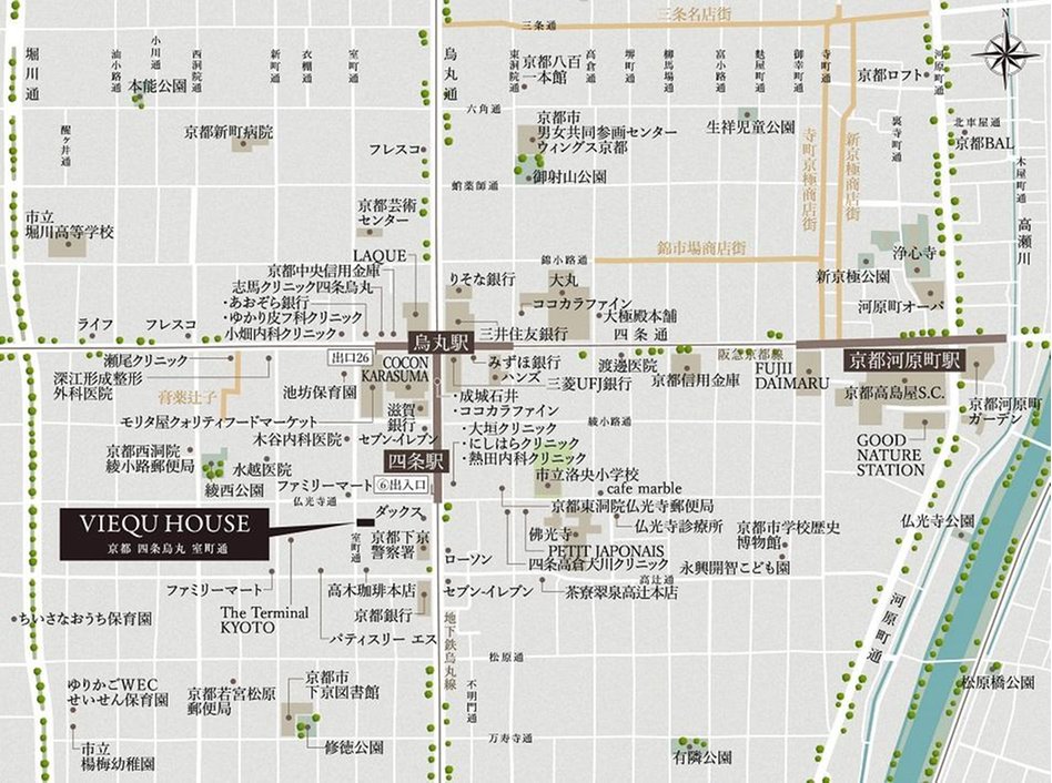 ヴィークハウス京都 四条烏丸 室町通の現地案内図
