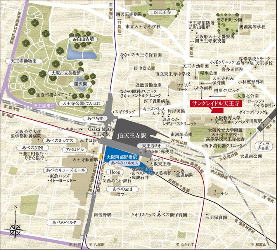 サンクレイドル天王寺の現地案内図