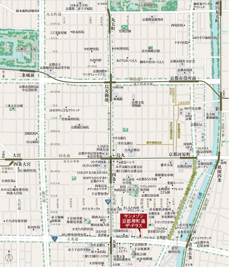 サンメゾン京都堺町通ザ・テラスの現地案内図