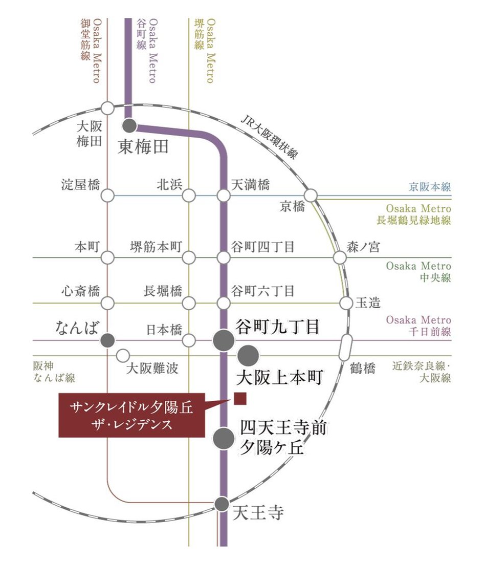 サンクレイドル 夕陽丘 ザ・レジデンスの交通アクセス図