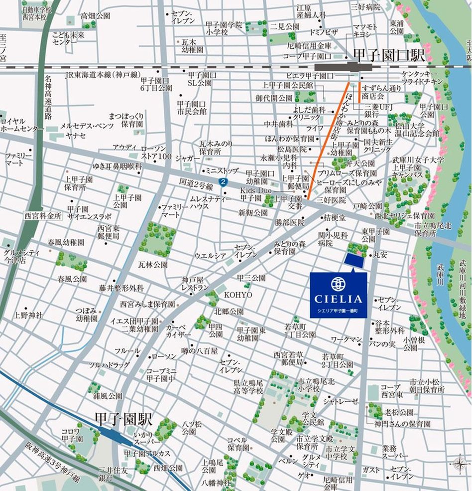 シエリア甲子園一番町の現地案内図