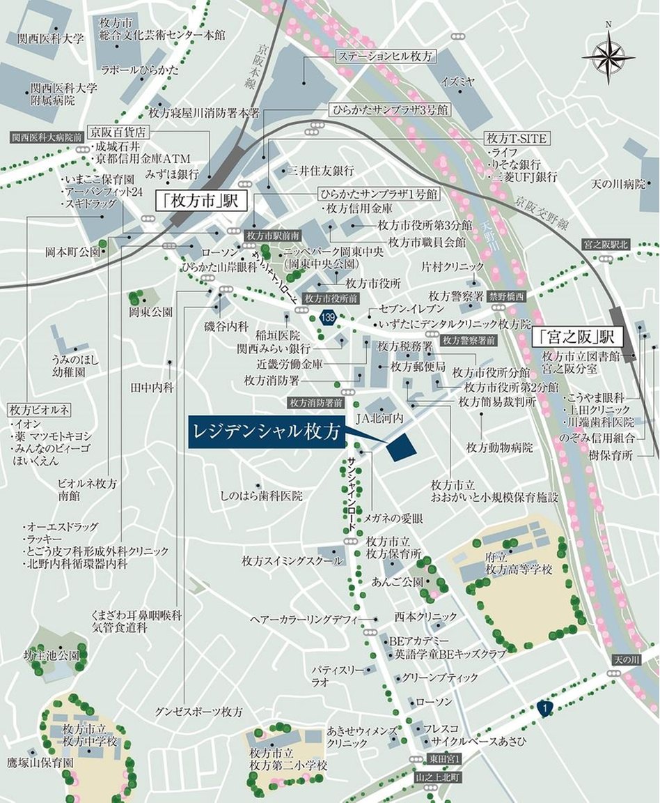 レジデンシャル枚方の現地案内図