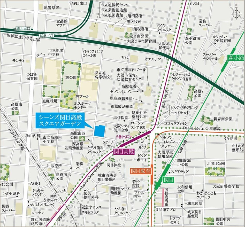 シーンズ関目高殿スクエアガーデンの現地案内図