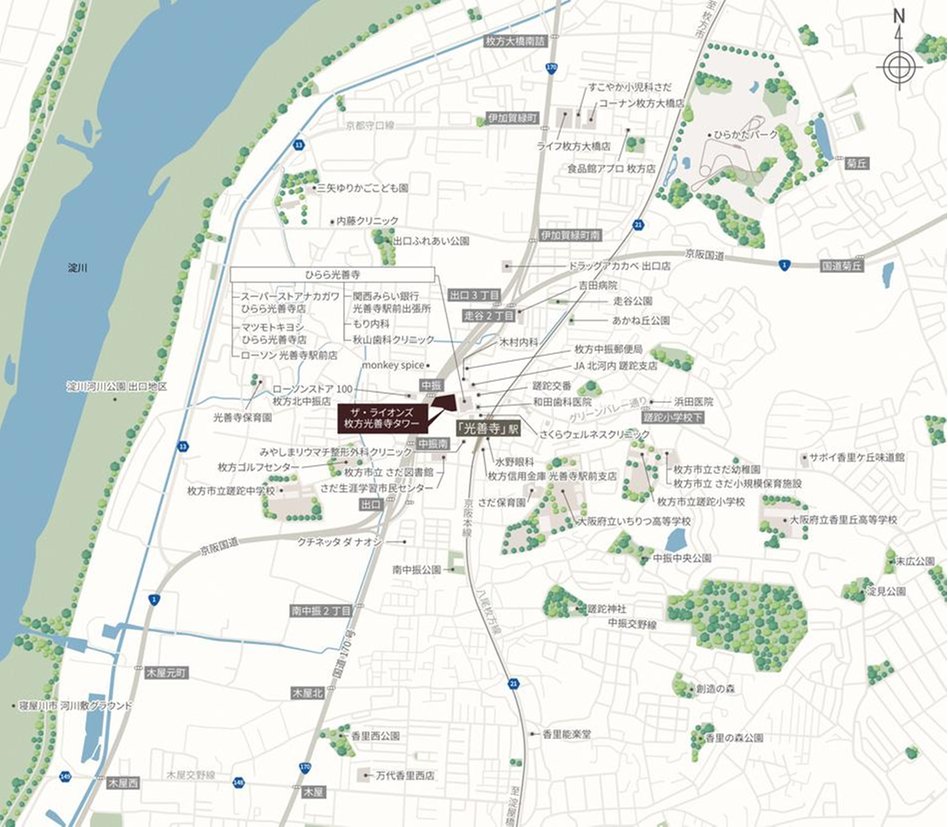 ザ・ライオンズ枚方光善寺タワーの現地案内図