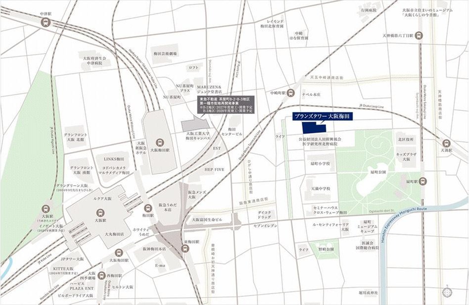 ブランズタワー大阪梅田の現地案内図