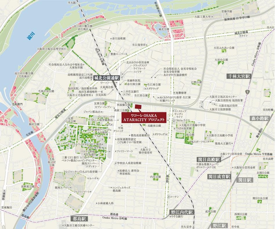(仮称)JR「大阪」・「新大阪」駅直通・大規模マンションプロジェクト (ワコーレOSAKA ATARACITY PROJECT)の現地案内図
