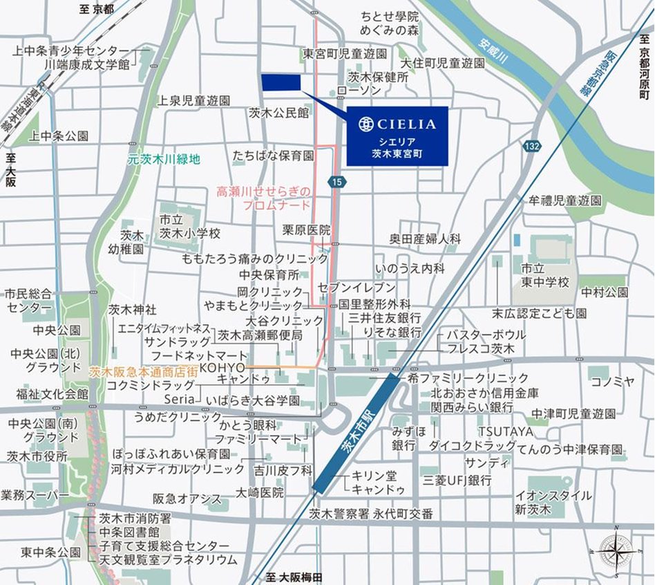 シエリア茨木東宮町の現地案内図