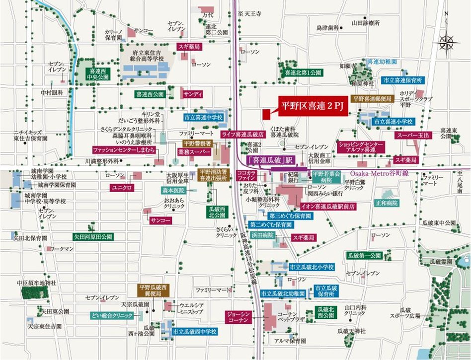 平野区喜連2PJの現地案内図