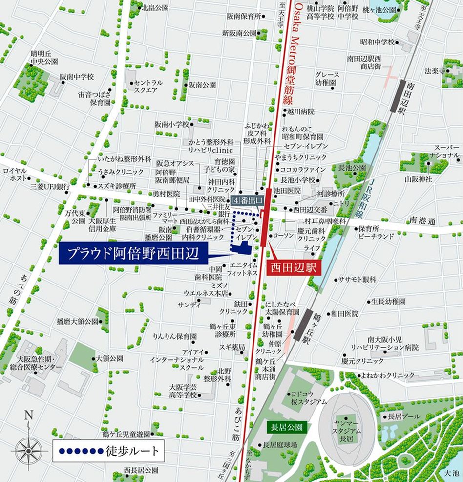 プラウド阿倍野西田辺の現地案内図