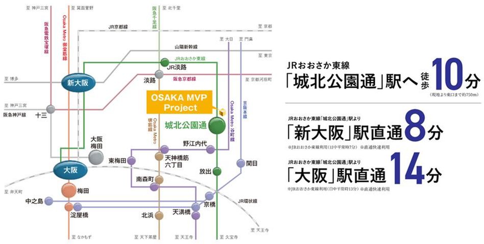 OSAKA MVP Projectの交通アクセス図