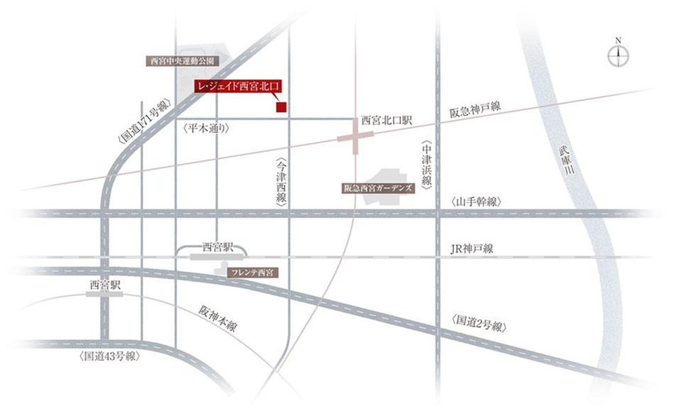 レ・ジェイド西宮北口の交通アクセス図