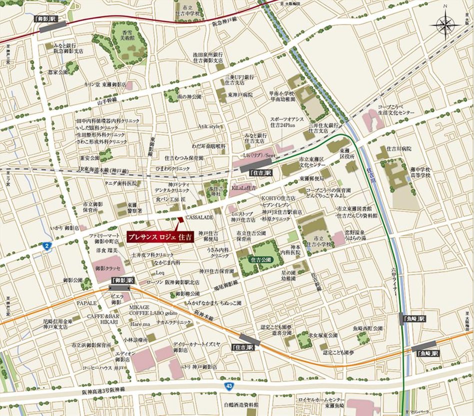 プレサンス ロジェ 住吉の現地案内図