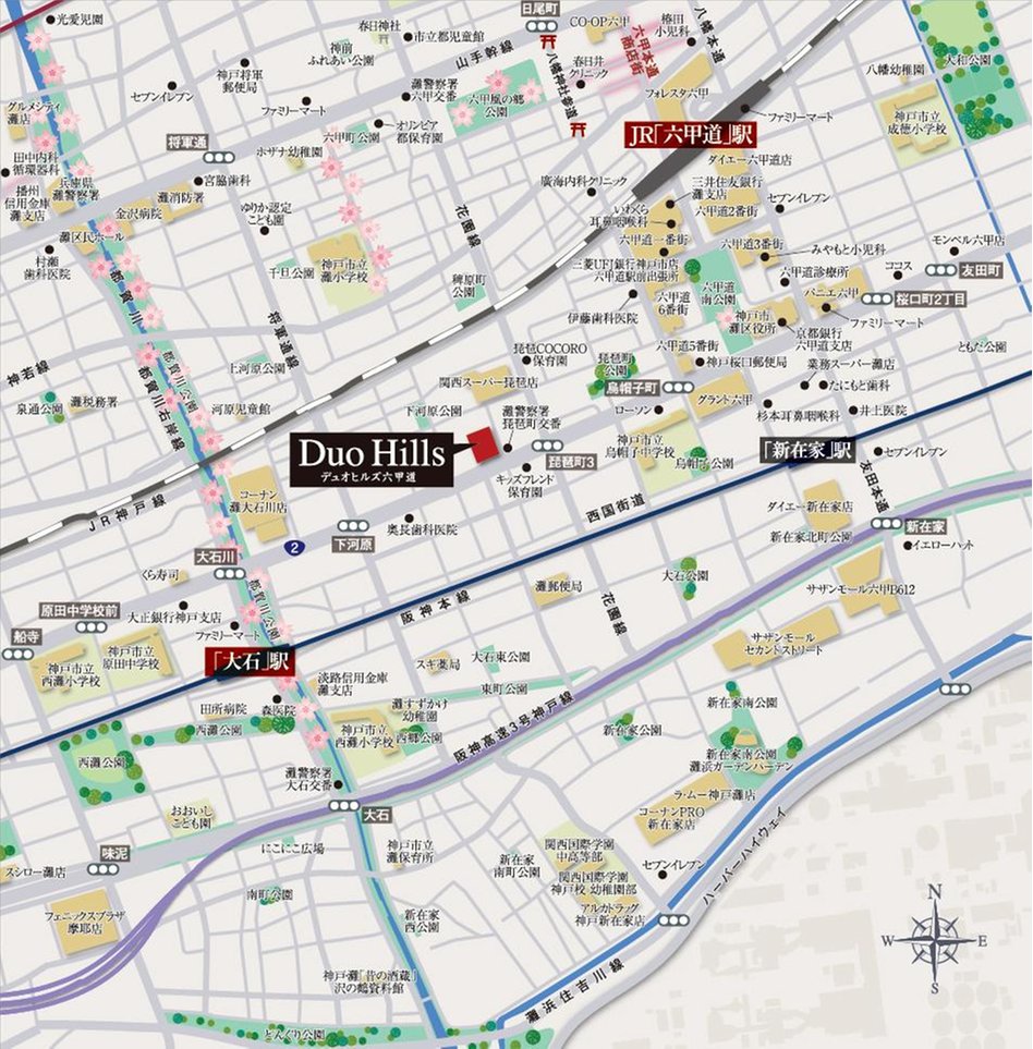 デュオヒルズ六甲道の現地案内図